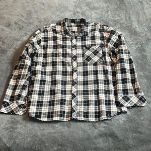 Men's Plaid Button Down, Black/ White, Size L